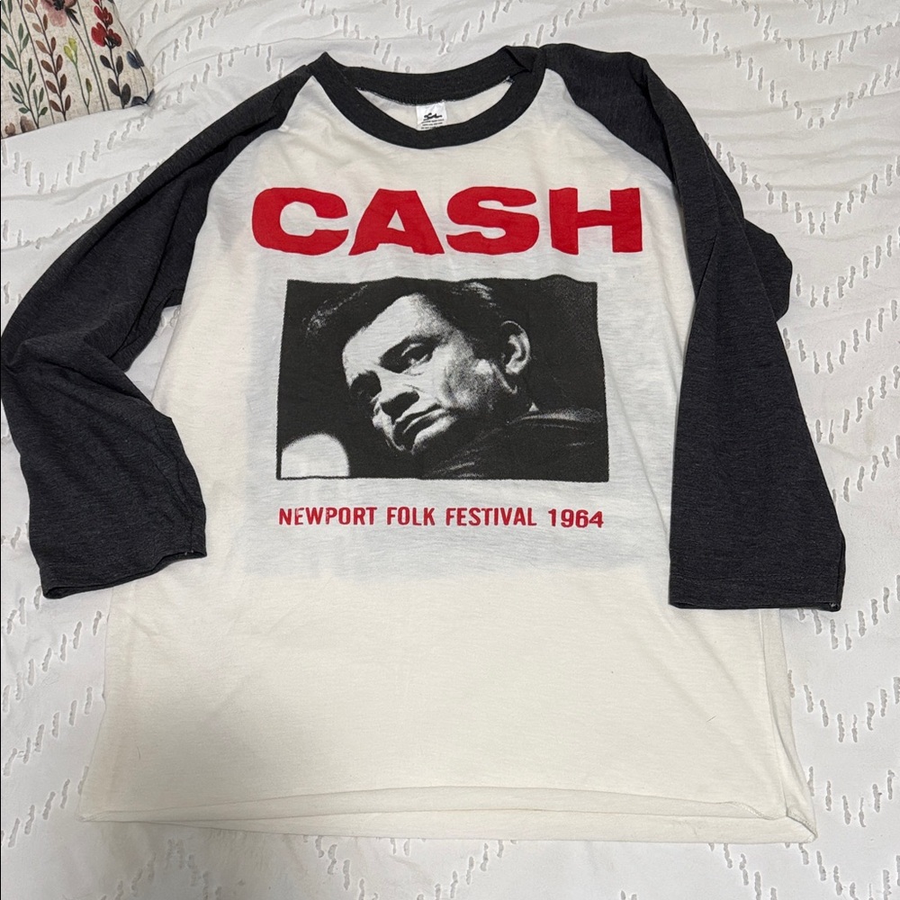 Johnny Cash Graphic Raglan Shirt - Black and White